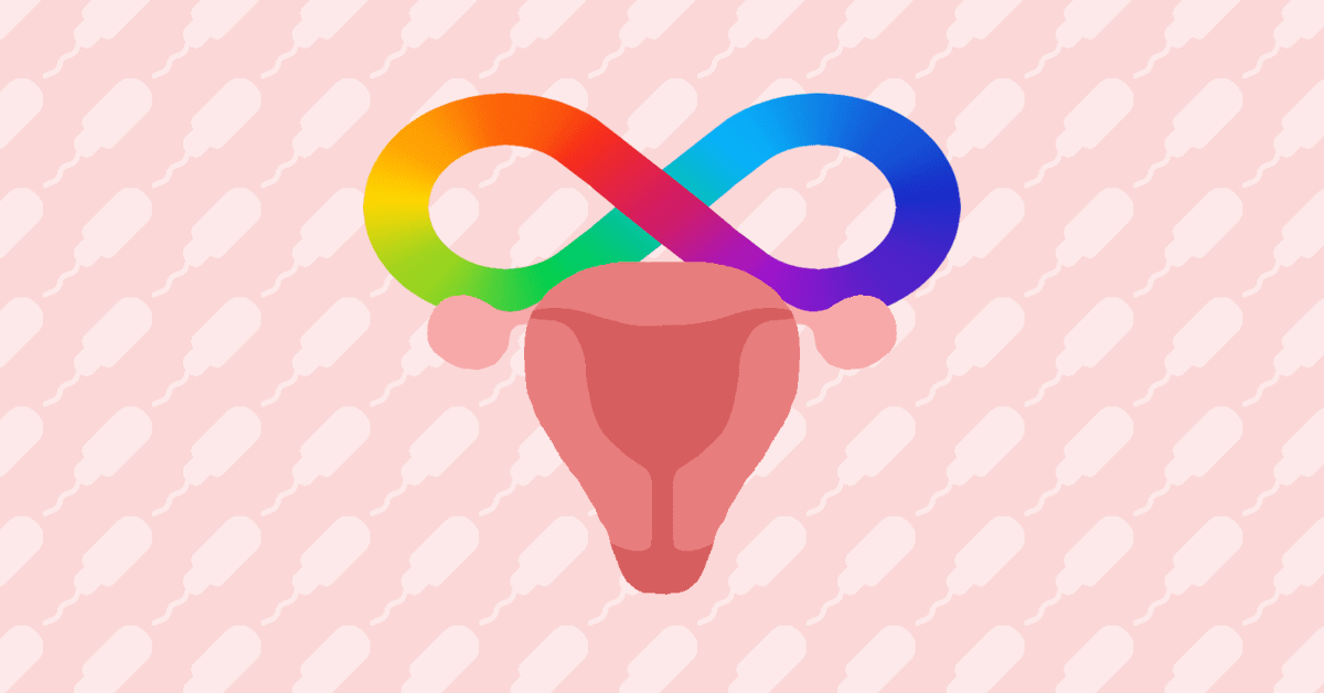 a drawing of a uterus and a raimnow infinity symbol