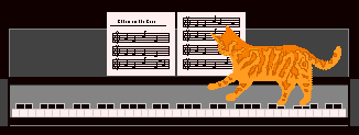a pixel gif of a cat playing a piano